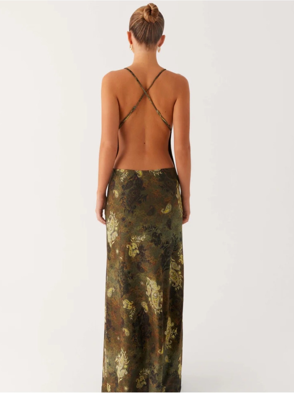 NWT Peppermayo Olive Paisley Cowl-Neck Slip Dress - Picture 2 of 2